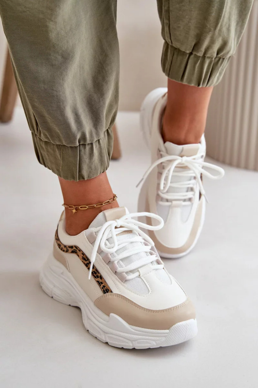 Sneakersy Sportovní Dámské Boty Na Silné Podešvi Béžové Lerila Velikost: 39