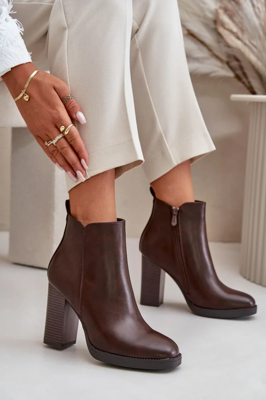 Zateplené Dámské Kotníkové Boty Na Podpatku Eko Kůže Tmavě Hnědé Teresine 40
