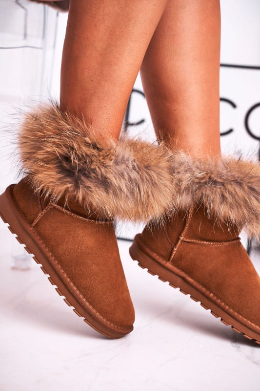 Dámské Kožené Sněhule S Kožešinou Camel Alexa 38