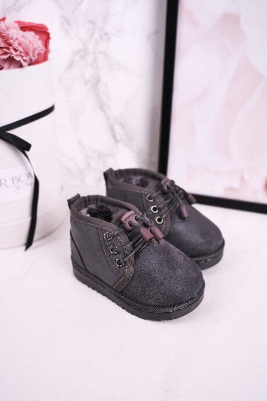 Dívčí šněrovací Sněhové Boty S Kožešinou Šedé Hunter 33