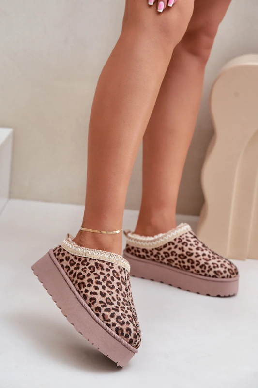 Dámské Sněhule Na Platformě Zateplené Kožíškem Leopard Hnědé Remenia 40