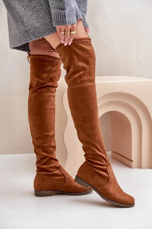 Kozačky na plochém podpatku nad kolena z eko semiše Camel Linnithia 38