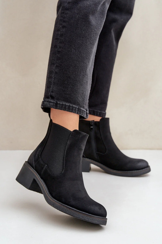 Dámské kotníkové boty Chelsea zateplené nízký podpatek zip černé Savalindra 37