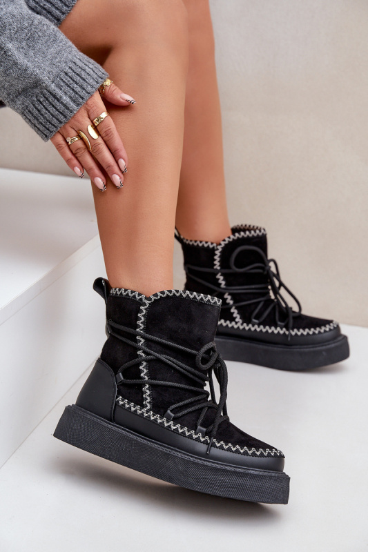 Dámské sněhule s výšivkou na platformě černé Naleris 37