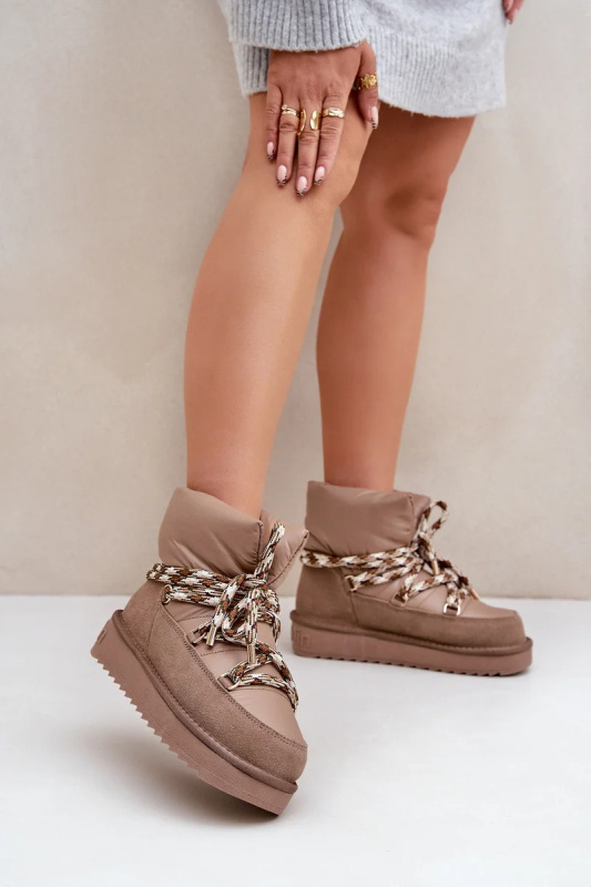 Semišové dámské sněhule s hrubým šněrováním D.Franklin DFSH375003 Taupe 38