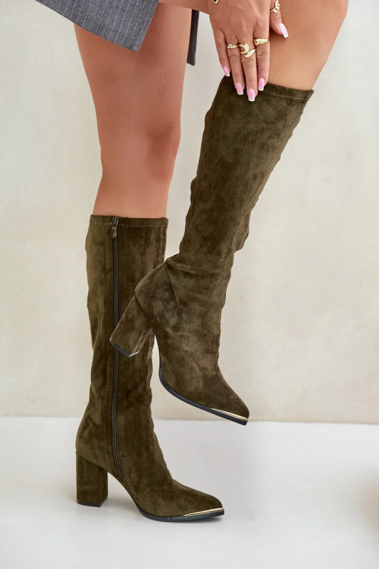 Eko Semišové Kozačky Na Sloupkovém Podpatku Tmavě Zelené Batirae 38