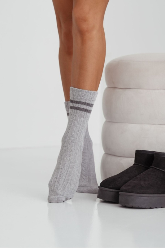 Dámské Ponožky Copánek s Pruhy Šedé 37-41
