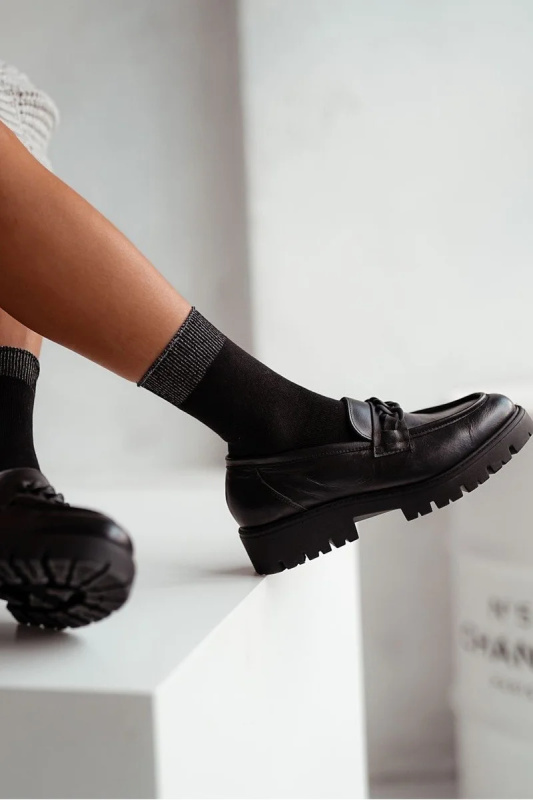 Dámské Bavlněné Ponožky s Lurexovým Lemem Černé 37-41