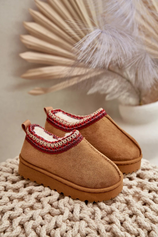 Sněhule Kotníkové Boty Dětské Na Platformě Zateplené Kožíškem Camel Vilabria 21