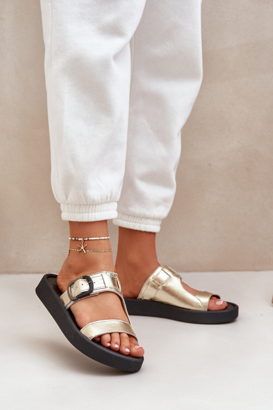 Dámské Kožené Pantofle Na Platformě Zazoo 3024 Zlaté 39