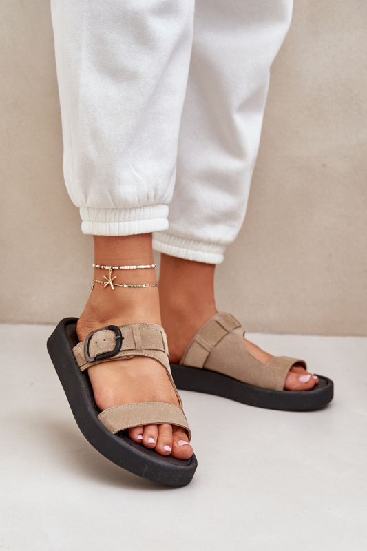 Dámské Semišové Pantofle Na Platformě Béžové Zazoo 3024 39