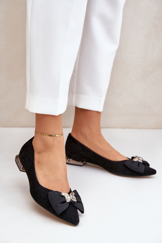 Elegantní Semišové Baleríny Dámské S Mašlí Laura Messi 2893 Černé 36