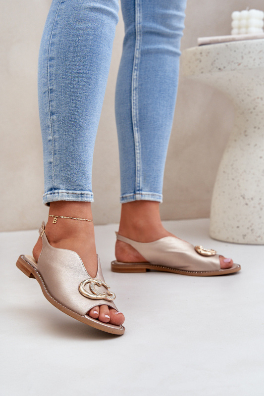 Kožené sandály na plochém podpatku s ozdobou Laura Messi 2865 Zlaté 36