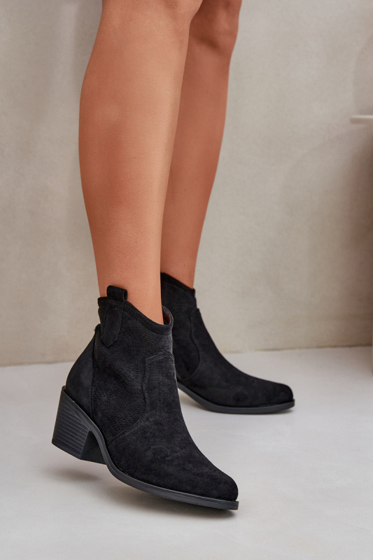 Děrované Kovbojské Botky Na Zip Eko Semišové S.Barski HY51-061 Černé 36