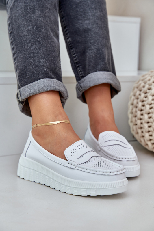 Dámské Kožené Mokasíny Na Platformě A Klínu Bílé Elanindel 40