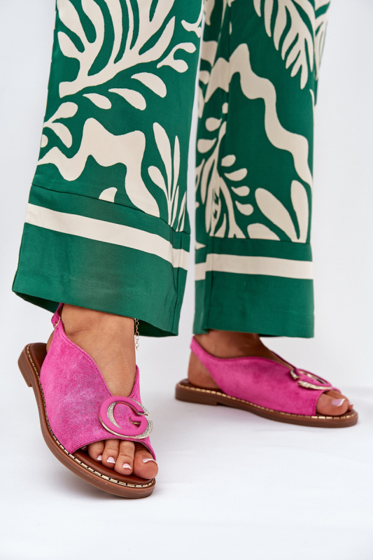 Ploché sandály s ozdobou růžové Haliones 36