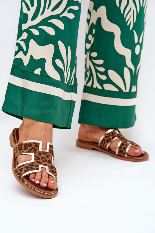 Kožené Ploché Klapky S Pantherou Zazoo 40383 Hnědé 38