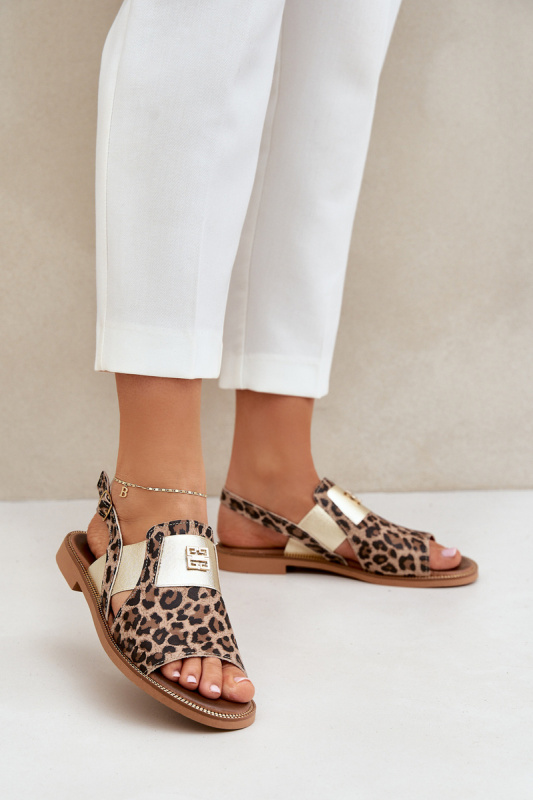 Zazoo 40385 Dámské Kožené Sandály S Leopardím Vzorem Hnědé 36