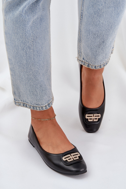 Baleríny Na Ploché Podešvi S Ozdobou Černé Ainoria 38