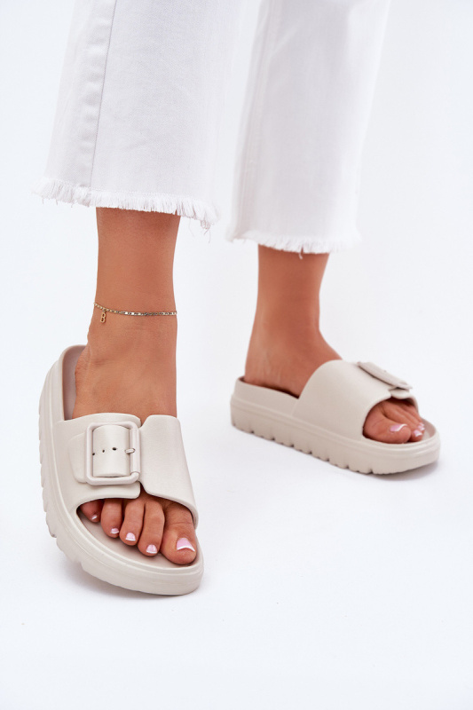 Dámské Pěnové Pantofle Na Platformě S Přezkou Béžové Viasara 41