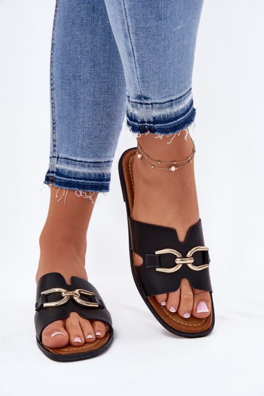 Dámské Ploché Pantofle S Dekorativním Detalem Černé Amiresna 36