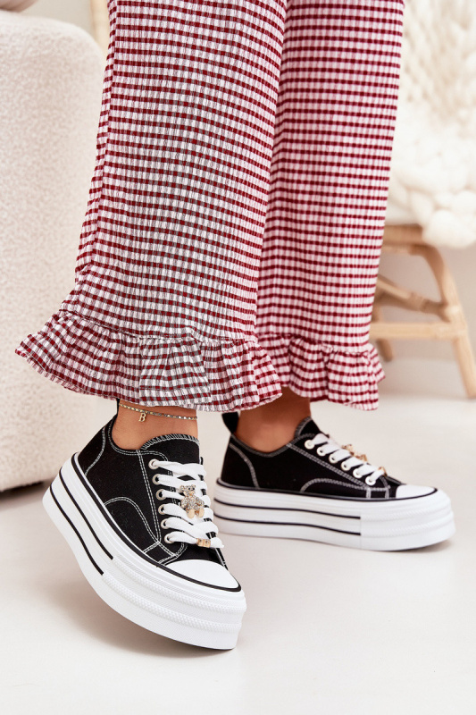 Dámské Tenisky Na Platformě Se Zlatými Připínkami Černé Fiorina 36