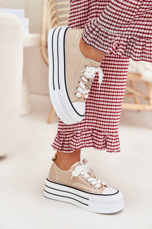 Dámské Tenisky Na Platformě Se Zlatými Připínáčky Béžové Fiorina 40