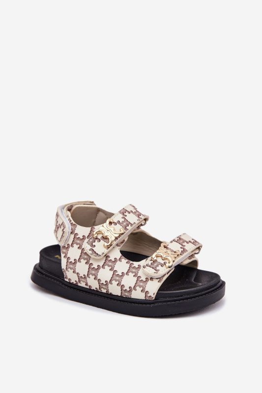 Dětské Sandály Na Suchý Zip Se Zlatými Detaily Béžové Cavina 26
