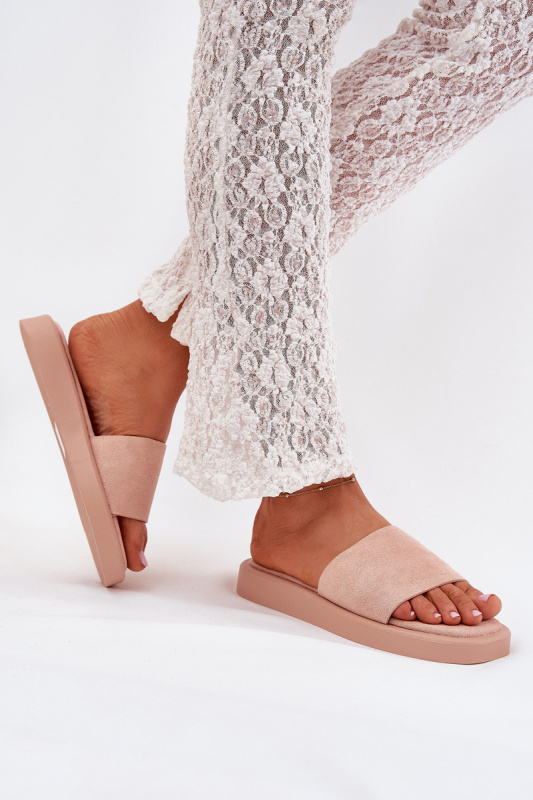 Dámské Pantofle Na Platformě Z Eko Semiše Špinavě Růžové Jorina 37