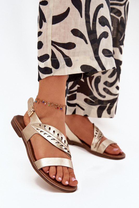 Dámské kožené sandály na plochém podpatku Zazoo 3688 zlaté 36