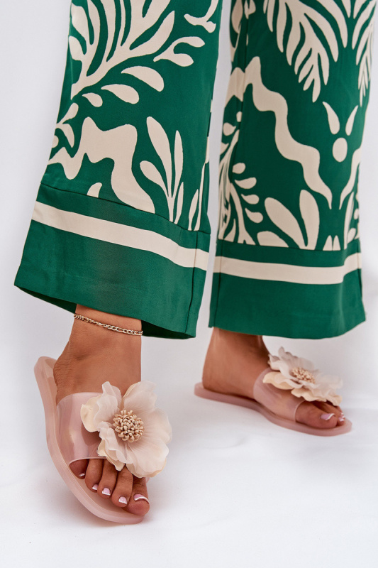 Průhledné Ploché Dámské Pantofle Se Syntetickým Květinou Nuda Vobetta 38