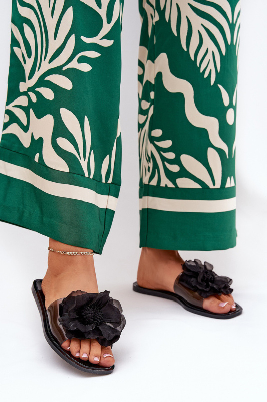 Průhledné Ploché Pantofle Dámské Se Umělou Květinou Černé Vobetta 36