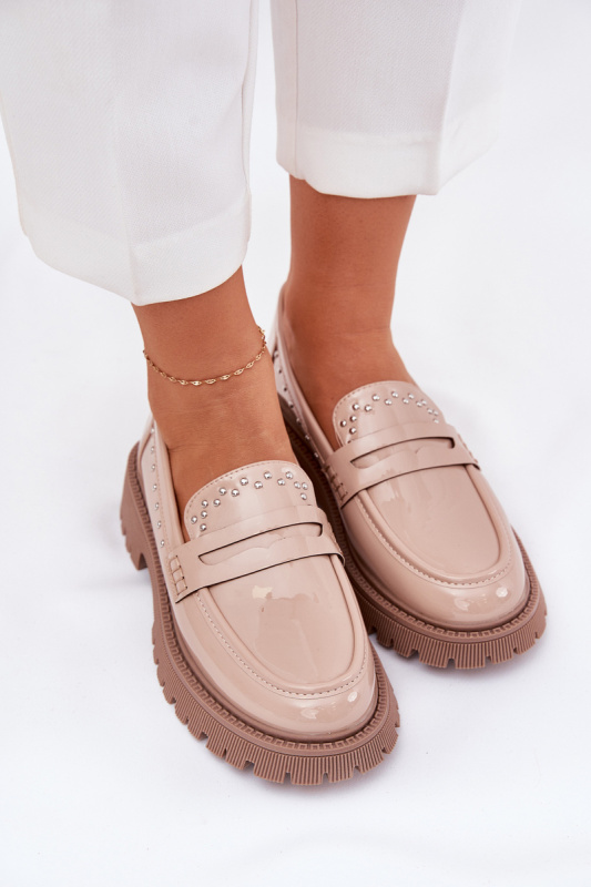Boto Dámské Lakované Mokasíny Se Zdobením Béžové Nallae