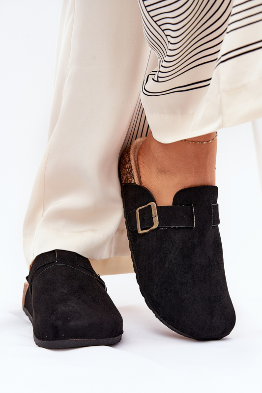 Boto Dámské Pantofle a Na Platformě S Přezkou Černé Selio