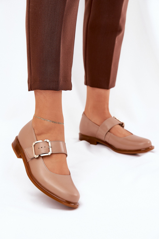 Kožené Polobotky Dámské S Přezkou Laura Messi 2980 Tmavě Béžové 37