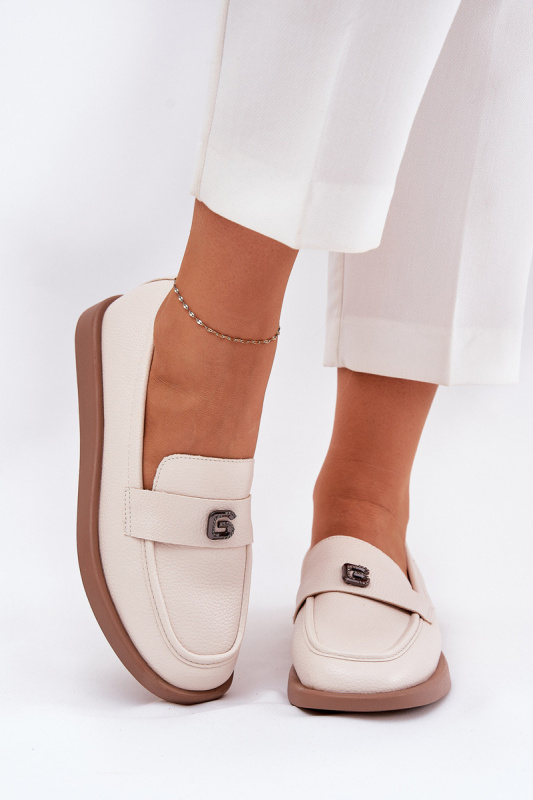 Dámské elegantní mokasíny s ozdobným malým detailem Vinceza 62208 béžové 41