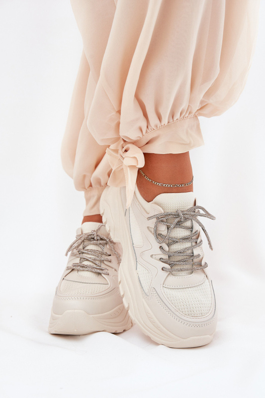 Dámské tenisky na platformě s ozdobným šněrováním béžové Evalianne 38