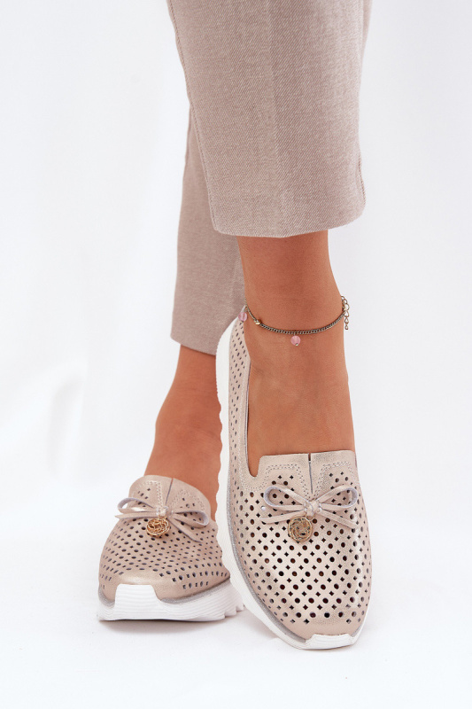 Dámské Kožené Ažurové Polobotky Z Přírodní Kůže D&A LR51-631 Zlaté 39