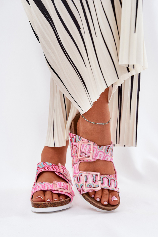 Dámské Pantofle S Přezkami A Brokátem Růžové S.Barski RB51-006 38