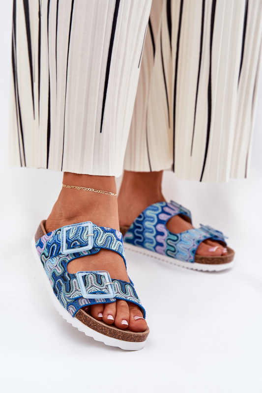 Dámské Pantofle S Přezkami A Leskem S.Barski RB51-006 Modré 37