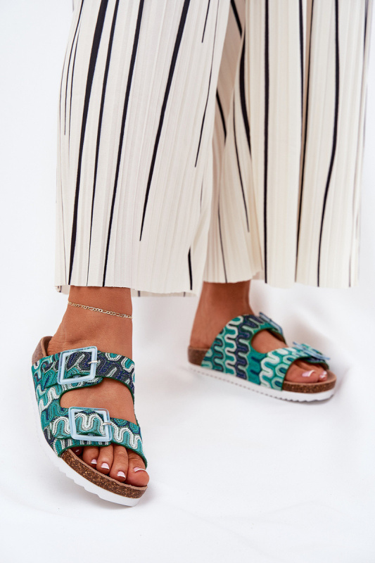 Dámské Pantofle S Přezkami A Briliantem S.Barski RB51-006 Zelené 39