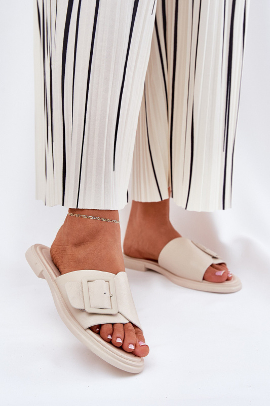 Kožené Dámské Pantofle S Přezkou D&A Béžové SJ2302-01 36