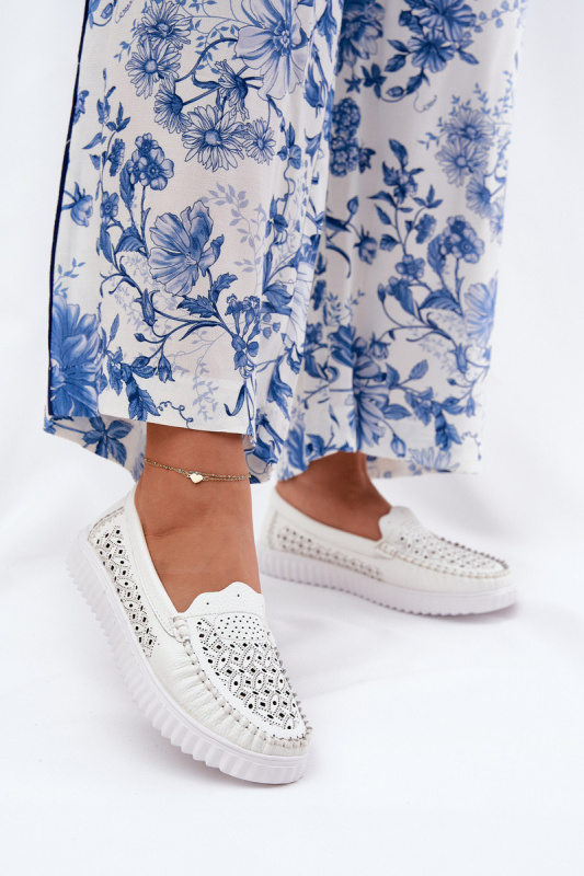 Kožené Dámské Mokasíny S Vzorováním Vinceza 88028 Bílé 38