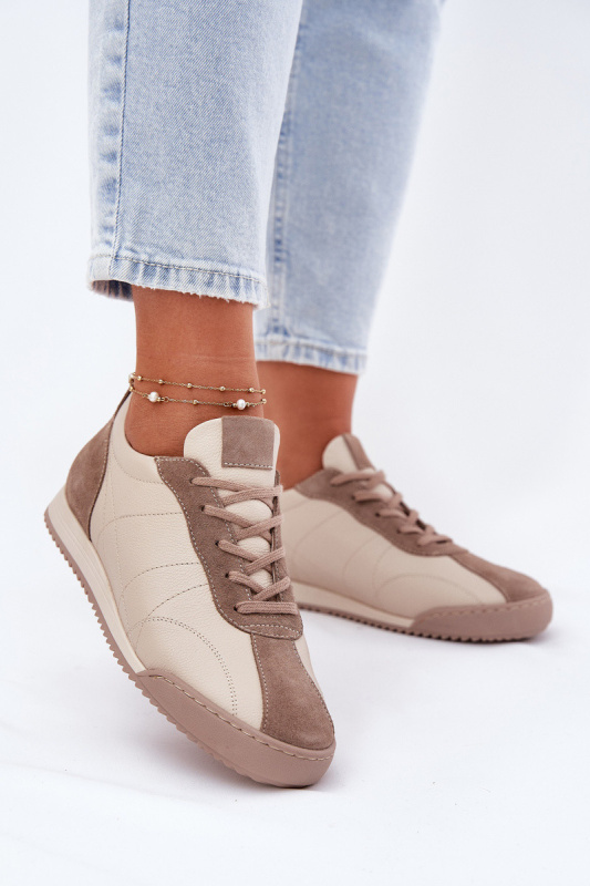 Dámské Kožené Sportovní Boty Béžové Laura Messi 2935 38