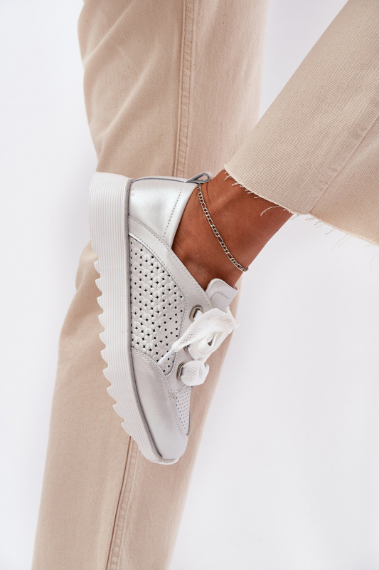 Dámské Kožené Tenisky Na Platformě D&A LR51-796 Stříbrné 40