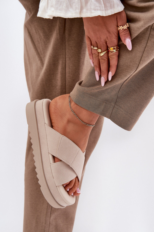 Dámské Pantofle Na Platformě S Proplétajícími Se Pásky Béžové Rinasara 40