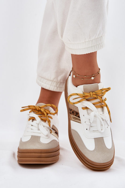 Dámské Tenisky Na Platformě S Dvojitým Šněrováním Leopardí Bílé Niteria 37