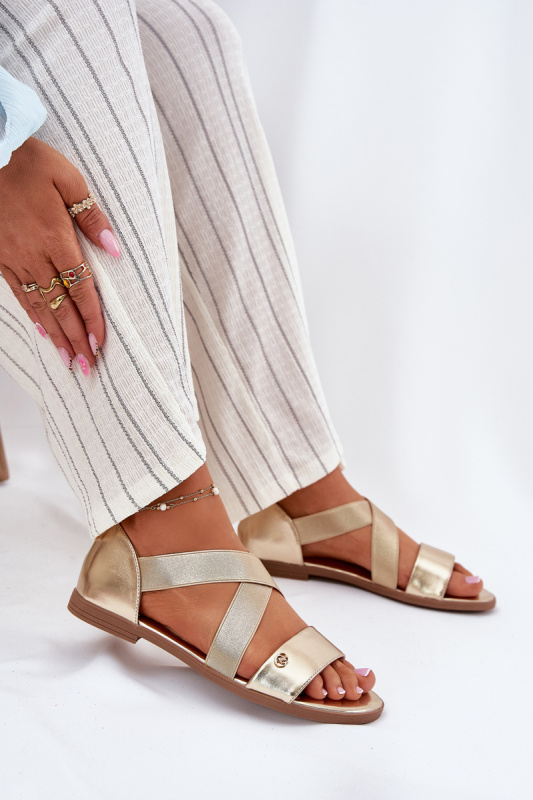 Dámské ploché sandály s elastickými pásky zlaté Marinea 36