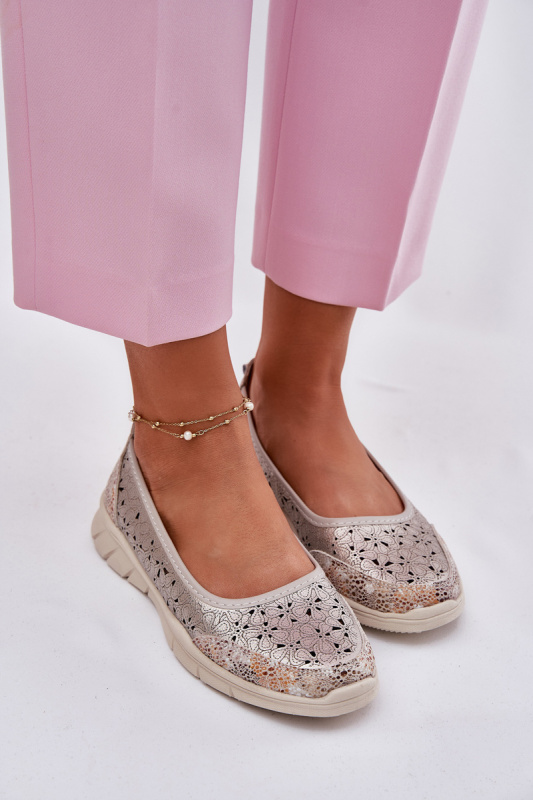 Kožené Prodyšné Lehké Baletky Zlaté Leaneila 36