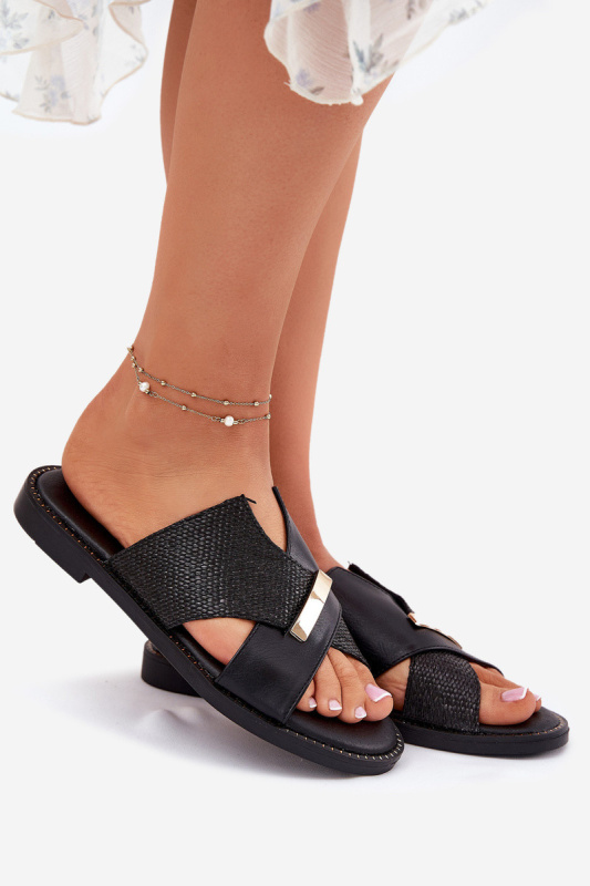 Dámské Pantofle Na Plochém Podpatku S Ozdobným Detalem Vinceza 17385 Černé 41